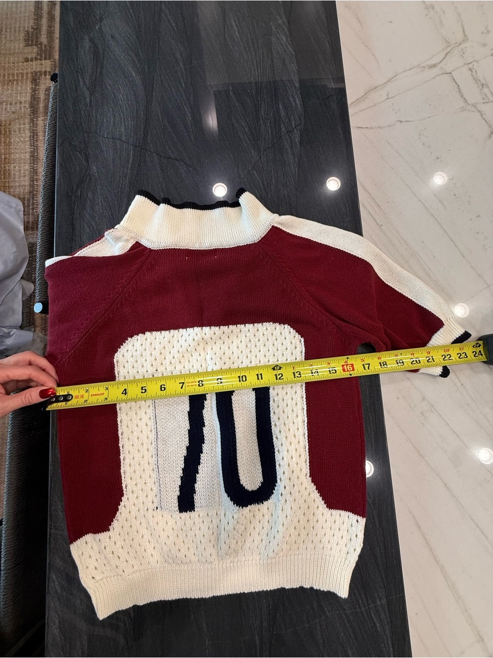 bohme Burgundy and Cream V-Neck Sweater with Navy 70 Detail - Picture 3 of 5